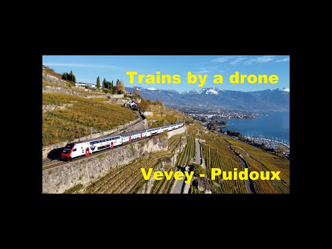 Trains by a drone - Trafic ferroviaire CFF détourné Vevey - Puidoux (Train des Vignes)