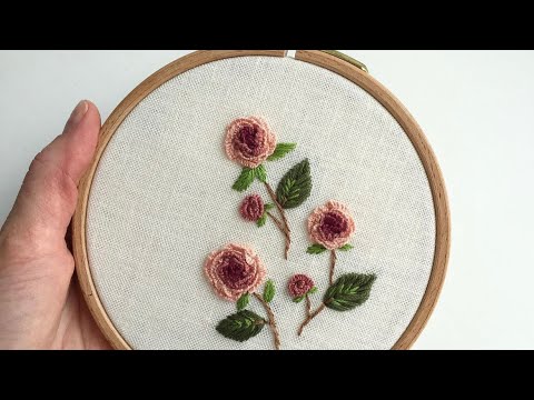 Cast on stitch rose embroidery. Embroidery for beginners.