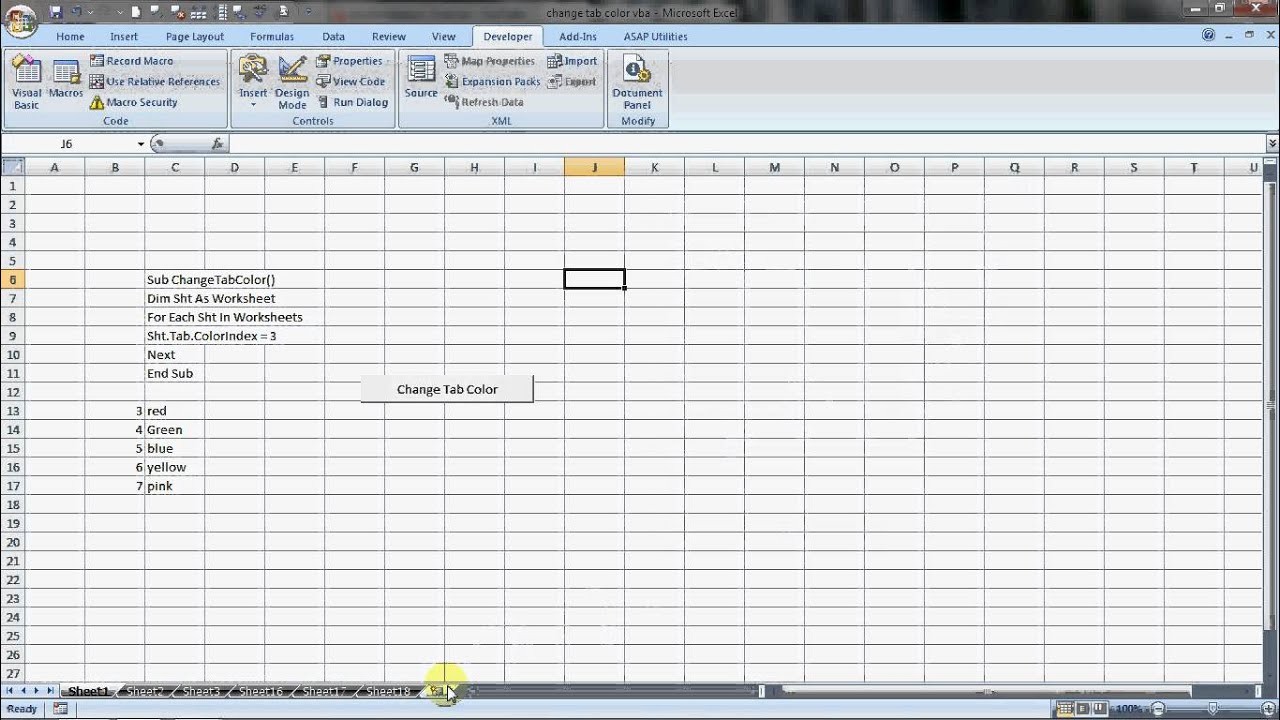 How Change Worksheet Tab Color in Excel with VBA