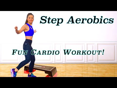 Step aerobics workout beginner friendly. Fun Cardio. Full Body Exercises. Fitness - Aerobic dance.