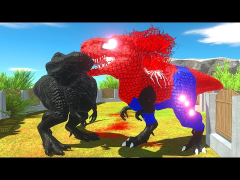 DINOSAUR SPIDERMAN T-REX vs BLACK Man T-REX  DEATH RUN - Animal Revolt Battle Simulator ARBS