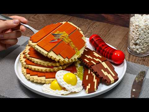 The ULTIMATE LEGO American Breakfast Protein Buffet Taste Test Hack Challenge at Home IRL ASMR