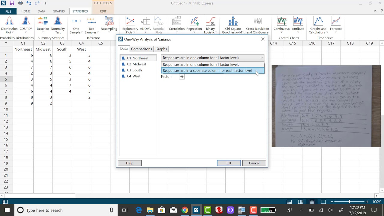Minitab Express: ANOVA Example