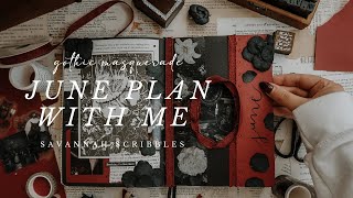 June 2024 Plan With Me I Gothic Masquerade Theme I Black Page Bujo 🌹