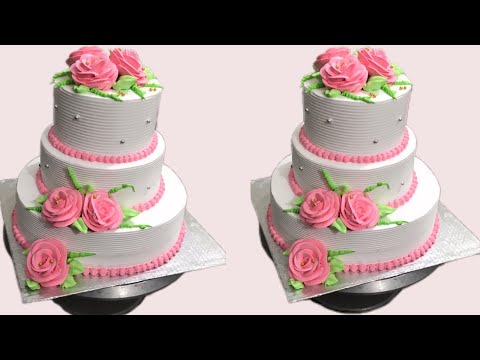 3 tire anniversary cake designe/watch full decorating skill /cake