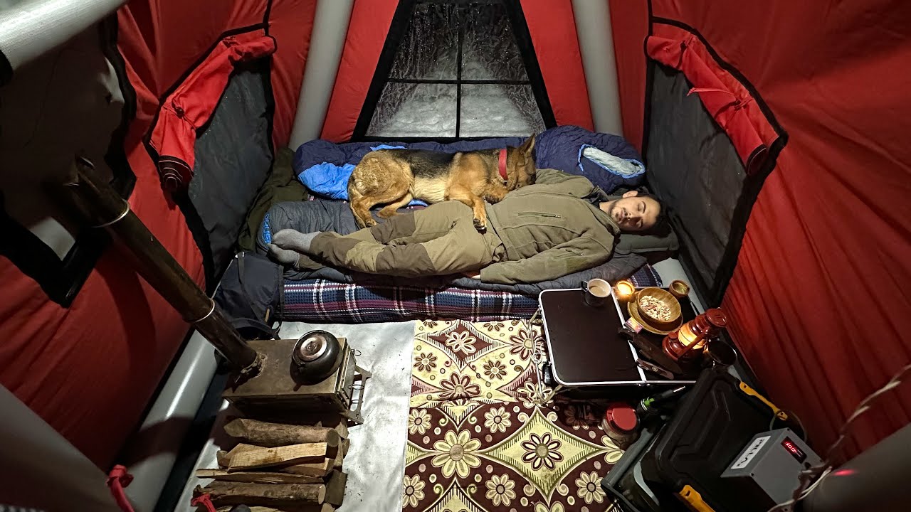 Hot Tent Camping In A Snowstorm !