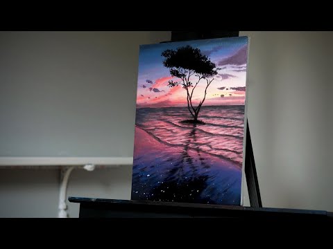 Painting Reflections on the Ocean Beach with Acrylics - Painting with Ryan