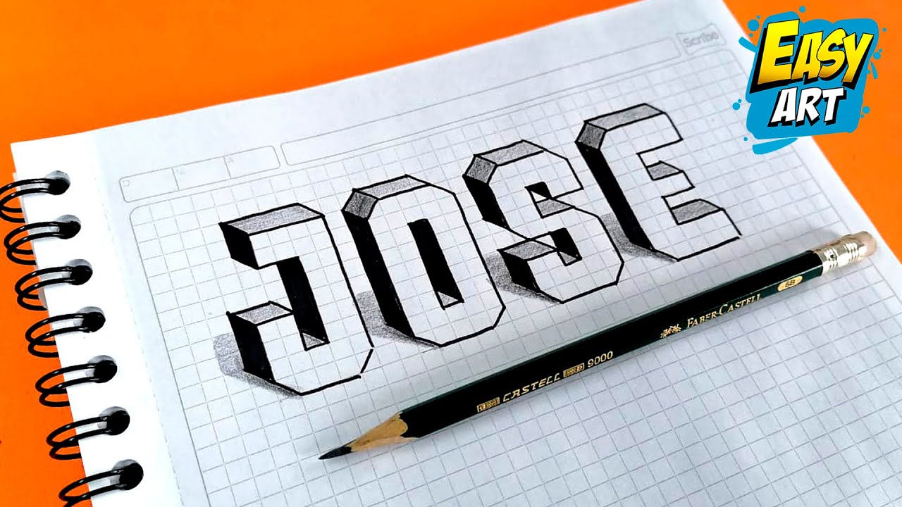 🟢 Nombres en 3D para dibujar - Como Dibujar el Nombre JOSE en 3D en cuaderno cuadriculado - Easy Art