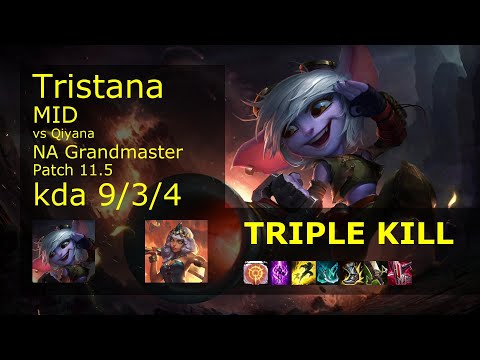 Tristana vs Qiyana Mid - NA Grandmaster 9/3/4 Patch 11.5 Gameplay
