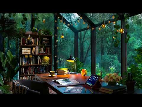 Glasshouse Study Room with Forest view and Large Windows - Rain Sounds for Focus and Relaxation