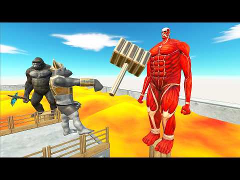 GHOR HAMMER PUSHES MONSTERS AND SUPERHEROES INTO LAVA FROM BRIDGE - Animal Revolt Battle Simulator