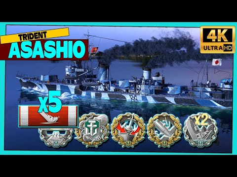 Destroyer Asashio on map Trident, 230k damage - World of Warships