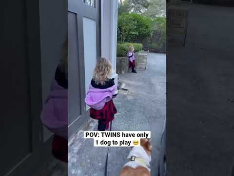 Twins have only 1 dog and they share with each other 🥺❤️ so cute!