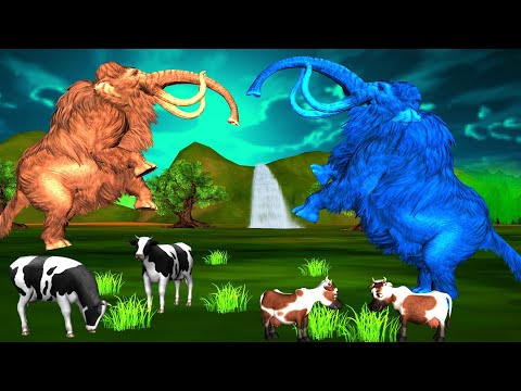 Zombie Mammoth Elephant vs Woolly Mammoth Epic Battle for Territory Cartoon Cow Wild Animals Fight