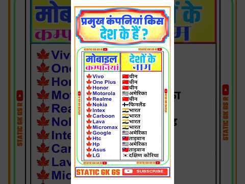 प्रमुख मोबाइल कंपनियां किस देश के हैं❓ ( Which country has the major mobile companies ) #mobile #gk