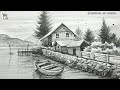 River side Houses in a Scenery Art with Pencil || Easy Pencil Art