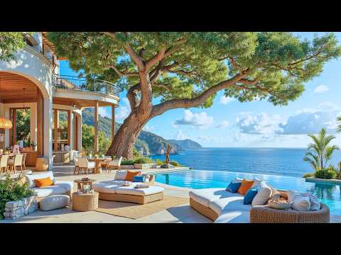Elegant Seaside Ambience With Soft Jazz Music | A Relaxing Lounge Space & Gentle Waves for Unwind
