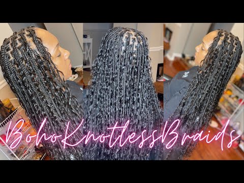 How To: Boho Knotless Box Braids With Human Hair Curls...