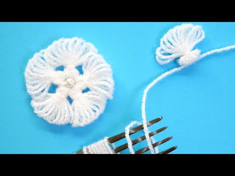 diy Amazing Easy Woolen Flower Making with Fork, Christmas Craft: Yarn Snowflake | DIY Yarn Studio