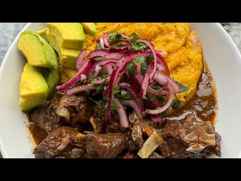 This is Caribbean Comfort food| Jamaican Stewed Mutton with Pumpkin Turn Cornmeal