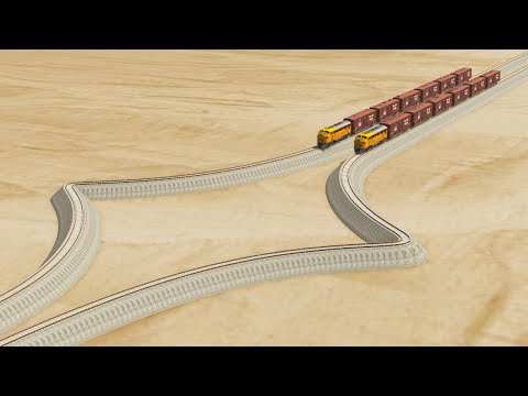 Impossible Wide Angled Rail Tracks Vs Trains Crossing Giant Pit - BeamNG.Drive