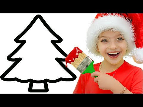 Adel is Painting a Christmas Tree | Easy Art for Kids & Toddlers
