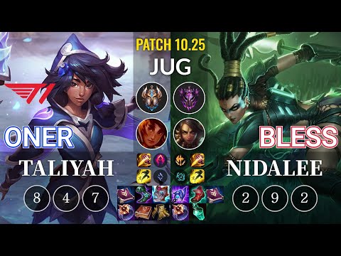 T1 Oner Taliyah vs Bless Nidalee Jungle - KR Patch 10.25