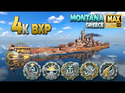 Battleship Montana: 4k bxp game on map Greece - World of Warships