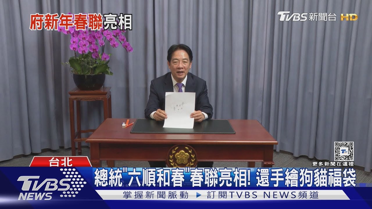 總統「六順和春」春聯亮相! 還手繪狗貓福袋