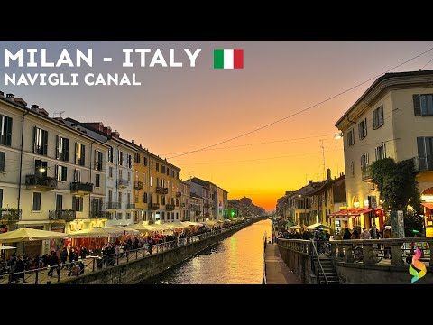 [4K HDR] Sunset walk down Navigli Canal, Milan