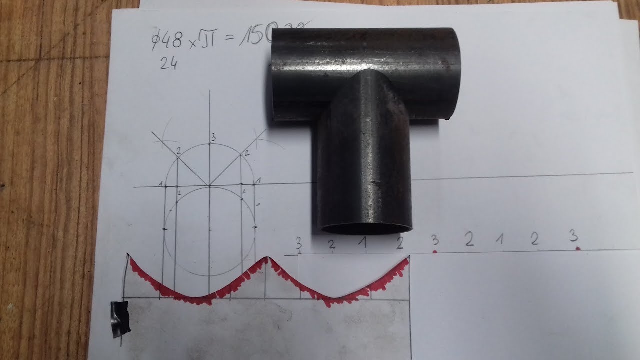 Zacinanie rury 90° - rybi pysk - szablon do zacinania - tube miter fish