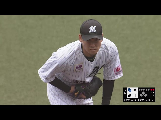 【5回表】マリーンズ・高野脩汰 5奪三振など無失点の好リリーフを見せ、プロ初勝利!!  2024年6月15日 千葉ロッテマリーンズ 対 中日ドラゴンズ