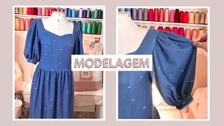 Aprenda a como fazer molde vestido midi com MANGAS BUFANTES - aula de modelagem facil passo a passo