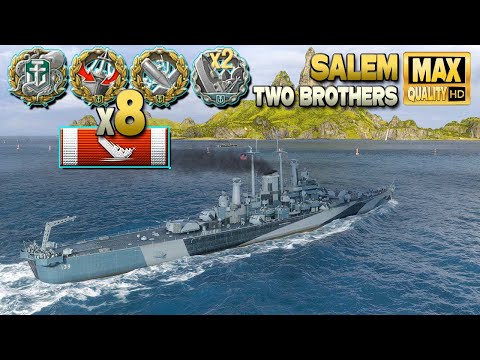 Cruiser Salem: Middle rush on map Two Brothers - World of Warships