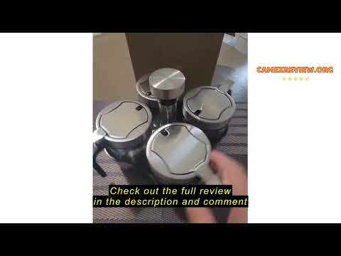 Review TINMIX Revolving Condiment Pots Sugar Bowl Salt & Pepper Cellar with Lid and Spoon, Set of 4