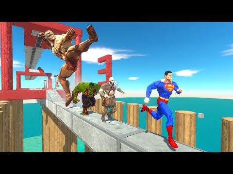 Triple-Layer Bridge Challenge - Superhero VS Creepy Monster - Animal Revolt Battle Simulator