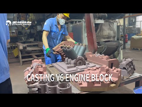 V6 engine block-casting manufacturing process