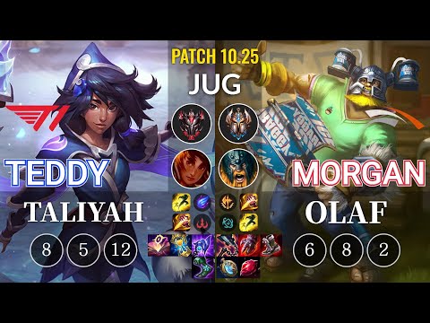 T1 Teddy Taliyah vs HLE Morgan Olaf Jungle - KR Patch 10.25