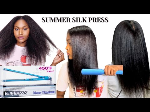 Curly to Straight Natural Hair Silk Press DIY |...