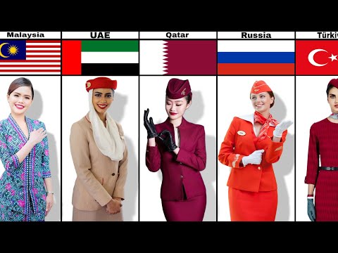 Comparison of flight attendant uniforms in different countries.