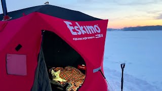 Solo Winter Hot Tent Camping on a Frozen Lake