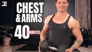 40 Min CHEST & ARMS DUMBBELL WORKOUT + CORE/ABS (Build Muscle at Home)