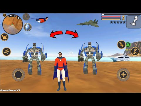 Vegas Crime Simulator (Red Superhero with Friends Blue Robot Car) Red Car Robot on Sea - Gameplay HD