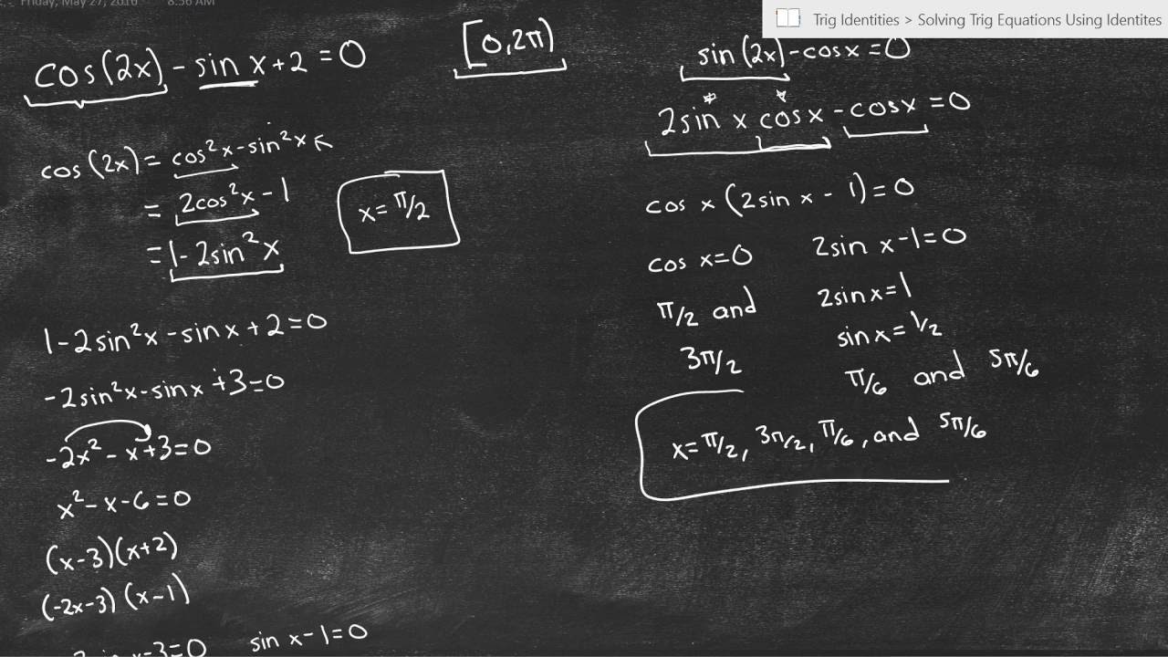 Solving Trig Equations Using Double Angle Formulas
