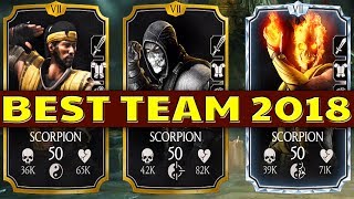 MKX Mobile BEST TEAM 2018. Undefeated 3 Scorpions Team. INCREDIBLE DAMAGE!