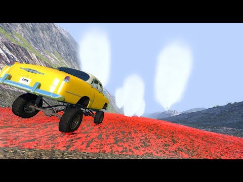 BeamNG.drive - Cars Driving Over Road Of Lava!(High Speed Crashes)