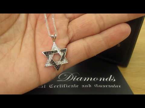 וידאו של תליון מגן דוד יהלומים שחורים ולבנים, 2סמ