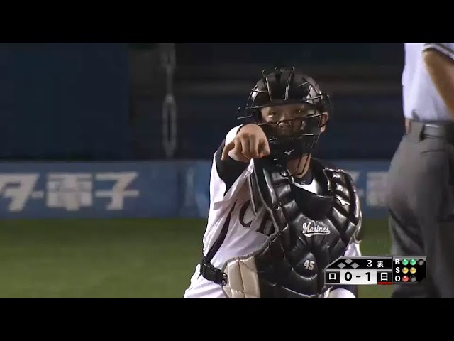 【3回表】ファイターズの俊足コンビ封じる!! 中島卓に続き西川を刺したマリーンズ・田村のストライク送球 2015/8/18 M-F
