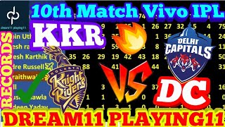 DC vs KKR 10th match ipl dream11 team prediction | delhi capitals vs kkr | indus games,fanfight team