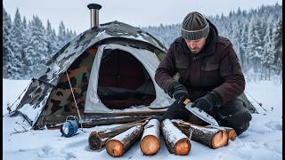 HOT TENT and SNOW CAMPING | LIFE with WOOD STOVE in WINTER WOODS